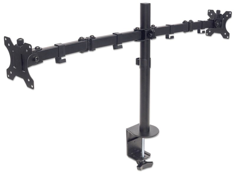 Namizni nosilec za 2 monitorja 13''-32'' MANHATTAN, 8kg, tro sklepni, naklon ±45°, črne barve
