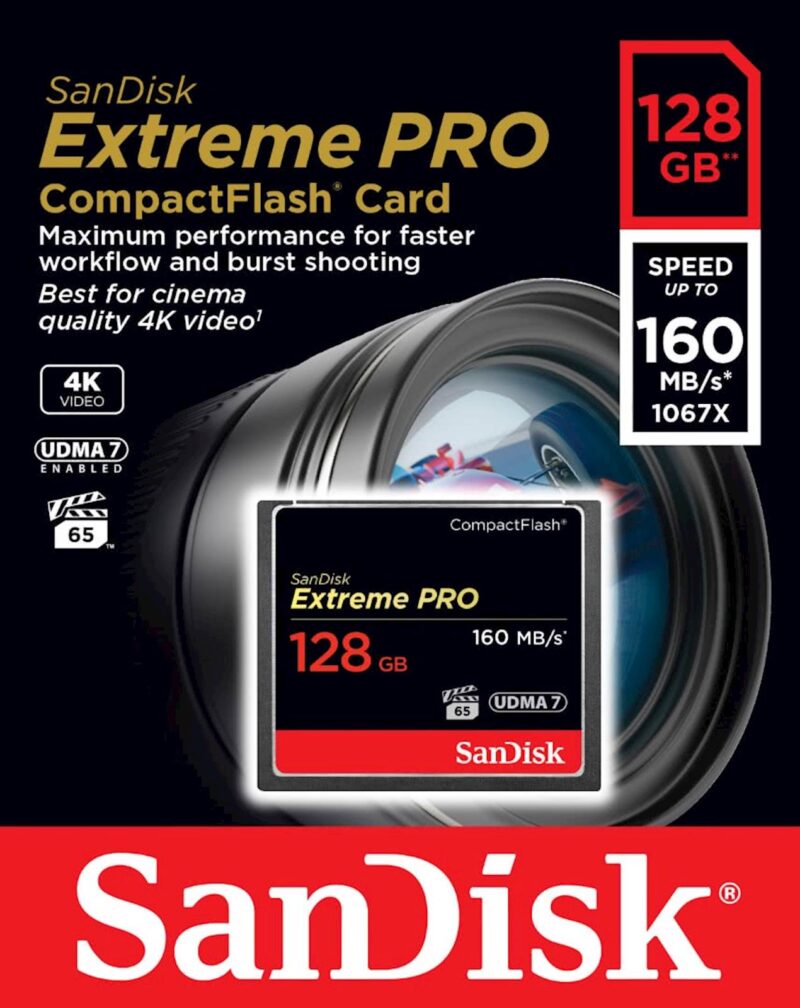 CF SANDISK 128GB EXTREME PRO UDMA7, 160/150MB/s, VPG-65 CF SANDISK 128GB EXTREME PRO UDMA7, 160/150MB/s, VPG-65