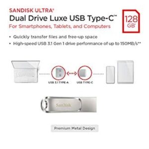 USB C & USB DISK SanDisk 128GB Ultra Dual LUXE, 3.1, srebrn, kovinski, branje do 150MB/s