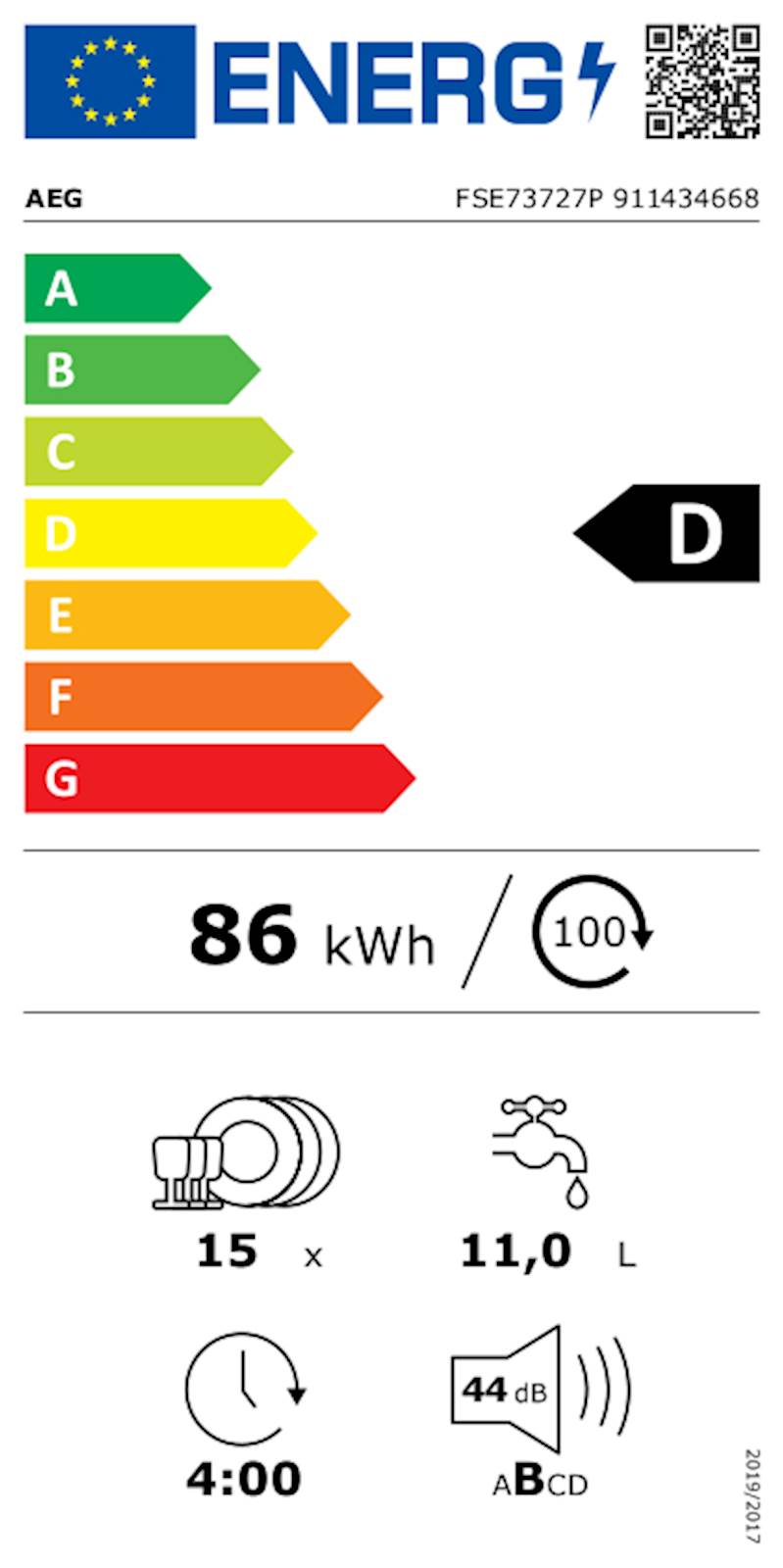 Vgradni pomivalni stroj AEG FSE73727P, 60 cm, inverter