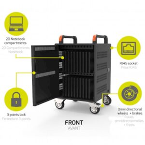 Metalna USB polnilna omara PORT 20 NB+19" rack 1xU