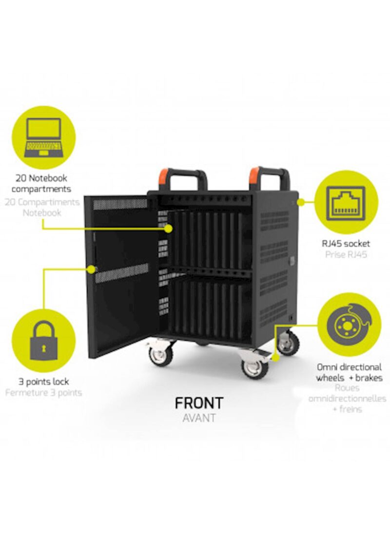 Metalna USB polnilna omara PORT 20 NB+19" rack 1xU
