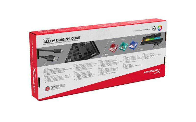 Tipkovnica HP HyperX Alloy Origins Core RGB, mehanična, HyperX Red Switch, linear, US