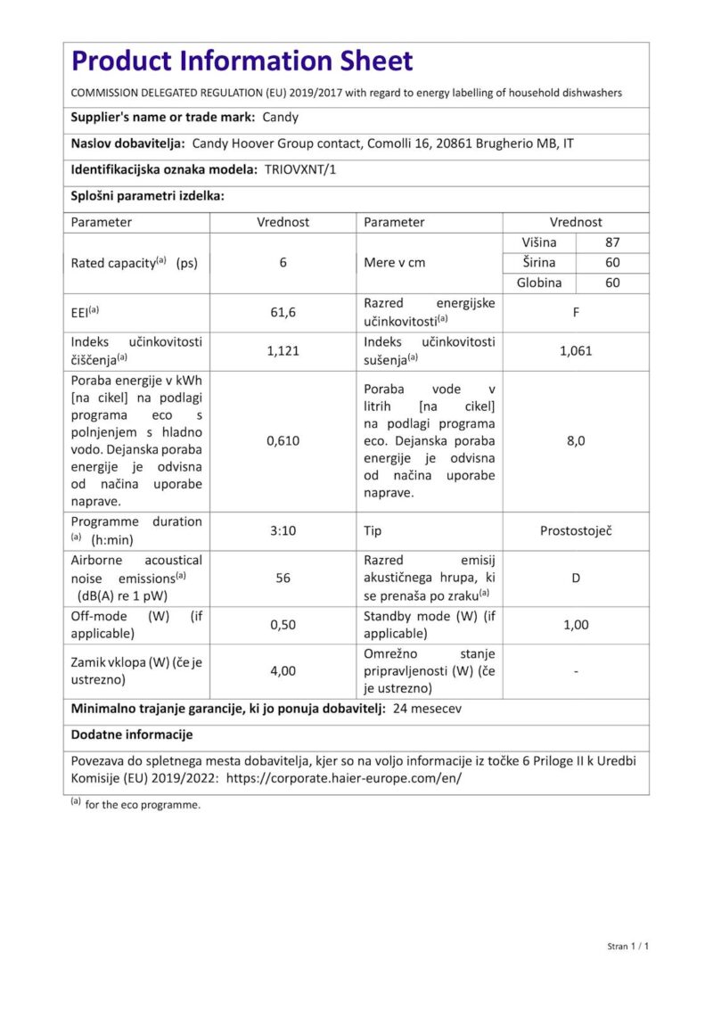 Štedilnik CANDY TRIOVXNT/1, steklokeramična plošča, ventilacijska pečica in pomivalni stroj