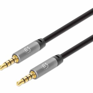 Kabel 3,5 mm Stereo moški/moški MANHATTAN, 1 m, črno/srebrna
