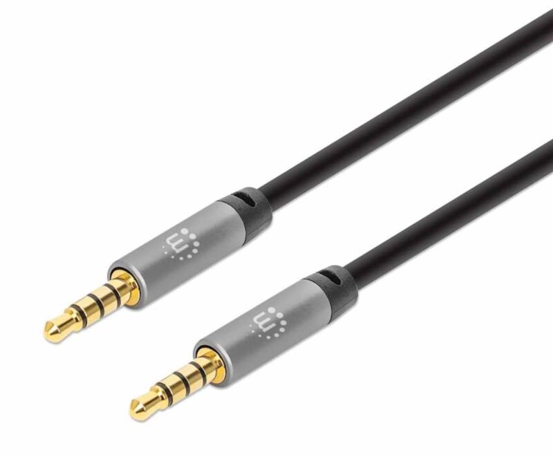Kabel 3,5 mm Stereo moški/moški MANHATTAN, 1 m, črno/srebrna