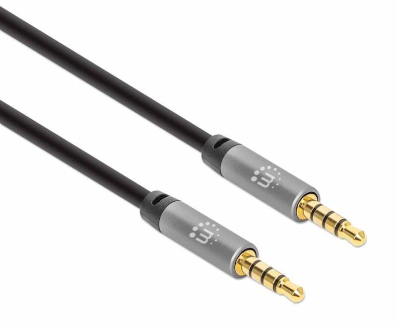 Kabel 3,5 mm Stereo moški/moški MANHATTAN, 1 m, črno/srebrna