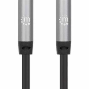 Kabel 3,5 mm Stereo moški/moški MANHATTAN, 1 m, črno/srebrna