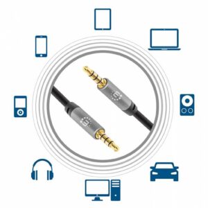 Kabel 3,5 mm Stereo moški/moški MANHATTAN, 1 m, črno/srebrna