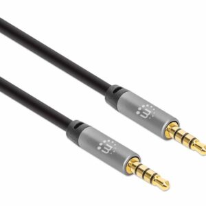 Kabel 3,5 mm Stereo moški/moški MANHATTAN, 3 m, črno/srebrna