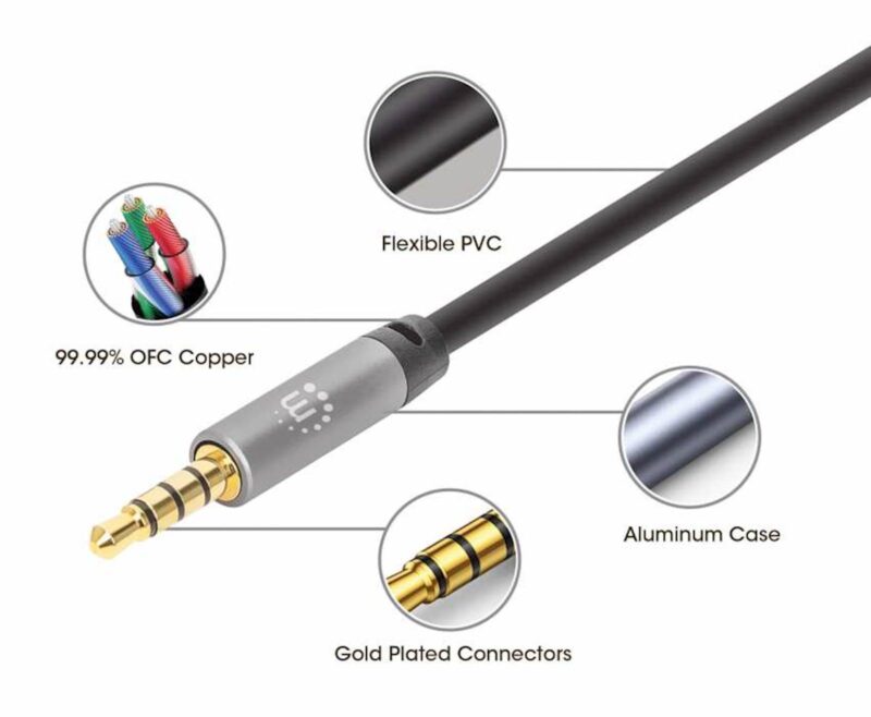 Kabel 3,5 mm Stereo moški/moški MANHATTAN, 3 m, črno/srebrna
