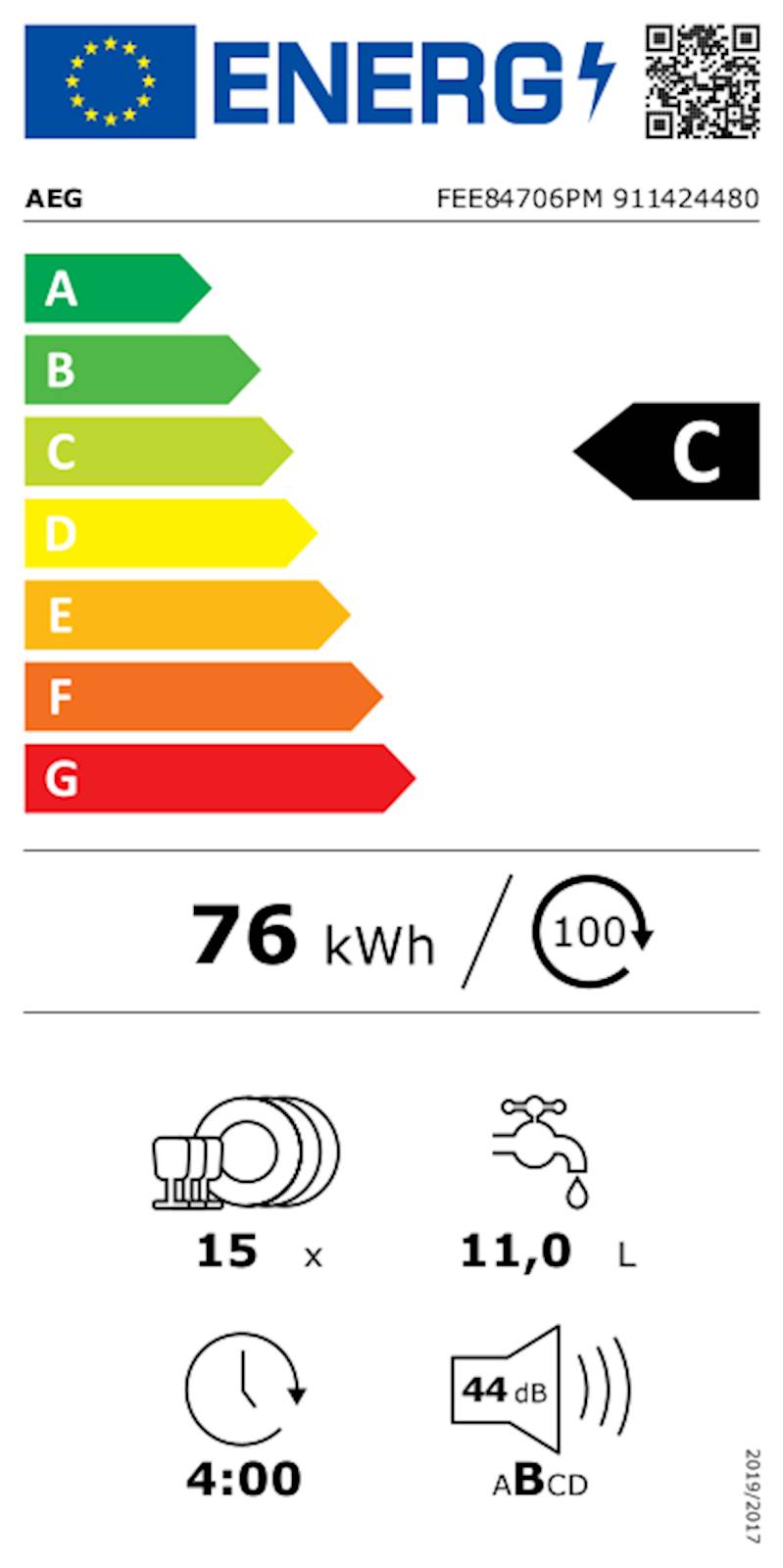 Delno vgradni pomivalni stroj AEG FEE84706PM, 60 cm, inverter motor