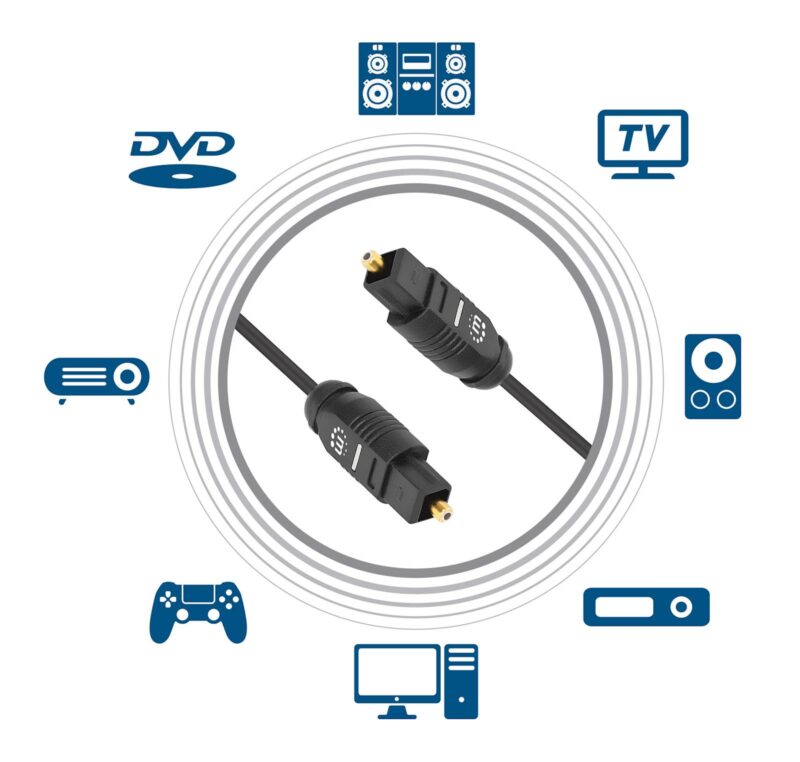 Kabel digitalni optični avdio Toslink MANHATTAN, 2xToslink S/PDIF moški, 3 m, črne barve