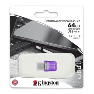 USB C & USB DISK Kingston 64GB DT microDuo3G3, 3.2 Gen1, OTG, s pokrovčkom