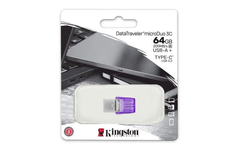USB C & USB DISK Kingston 64GB DT microDuo3G3, 3.2 Gen1, OTG, s pokrovčkom