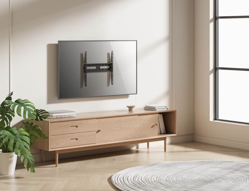 Stenski fiksni TV nosilec 32''-55'' MANHATTAN, 45kg, črne barve, ultra tanek
