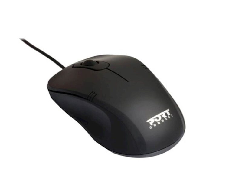 PORT miška Office Budget PRO, žična, USB-A, 1000 dpi, optična, 3 gumbi, črna