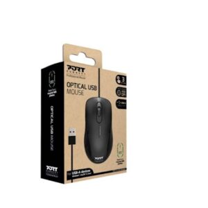 PORT miška Office Budget PRO, žična, USB-A, 1000 dpi, optična, 3 gumbi, črna