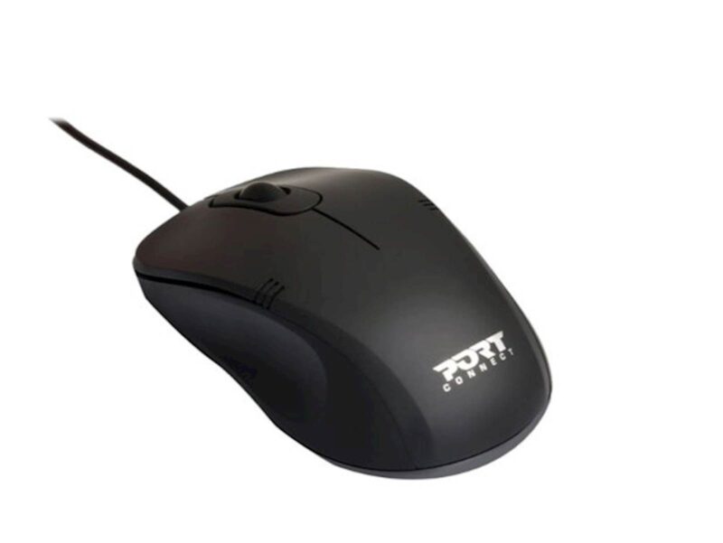 PORT miška Office Budget PRO, žična, USB-A, 1000 dpi, optična, 3 gumbi, črna