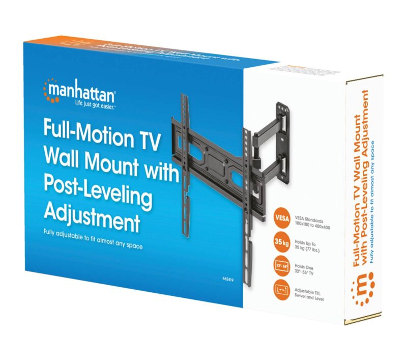 Stenski TV nosilec roka 32''-55'' MANHATTAN, 35kg, enojna roka, naklon +10 do -15°, črne barve