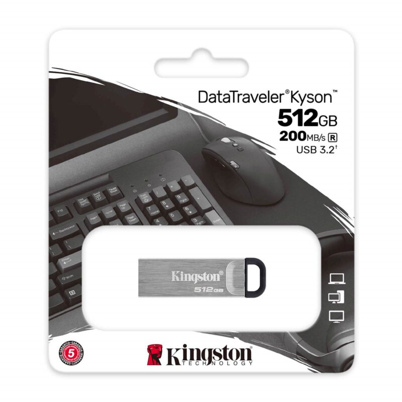 USB disk Kingston 512GB DT Kyson, 3.2 Gen1, 200/60MB/s, kovinski, brez pokrovčka