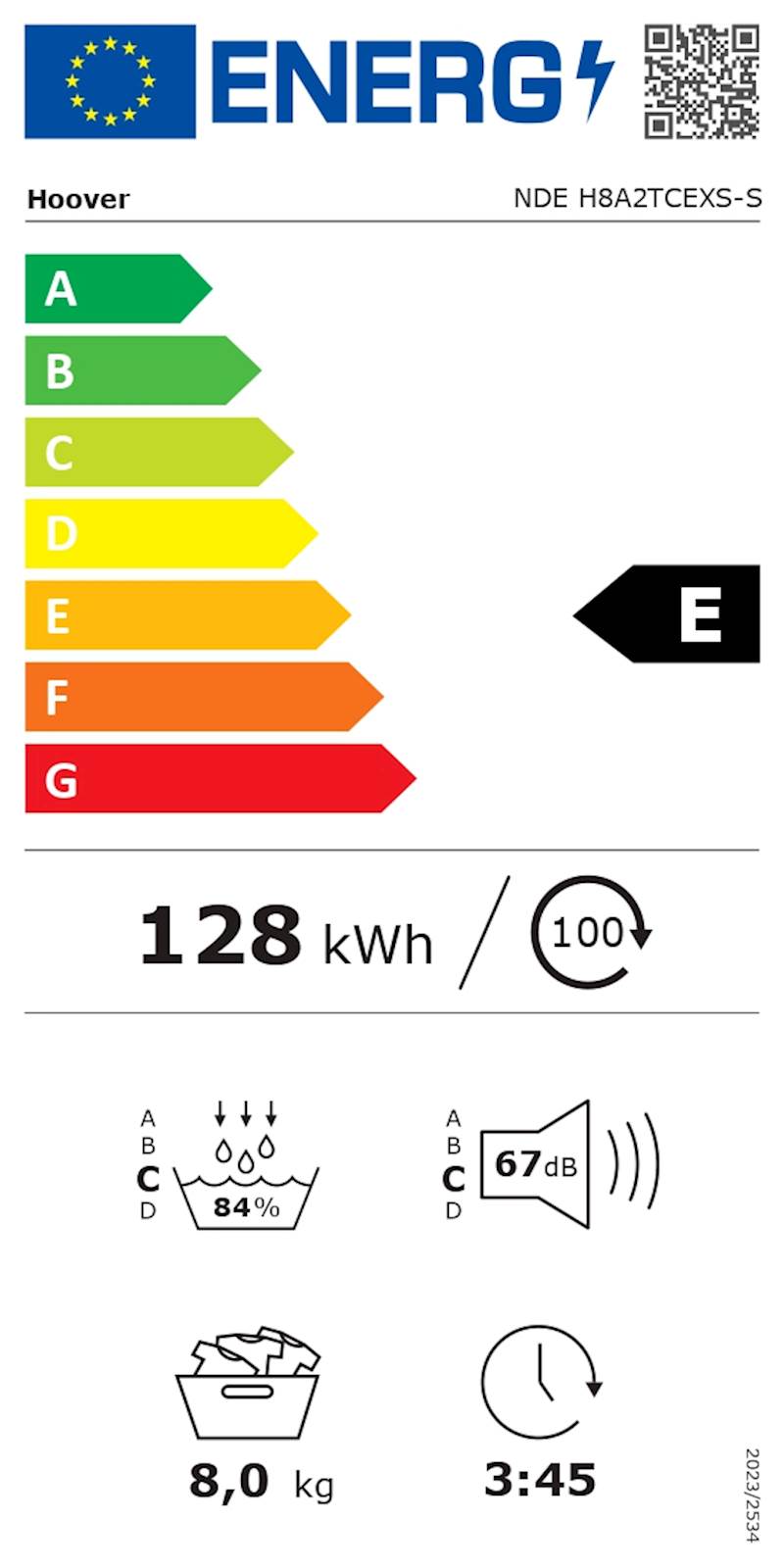 Sušilni stroj HOOVER NDE H8A2TCEXS-S, 8kg