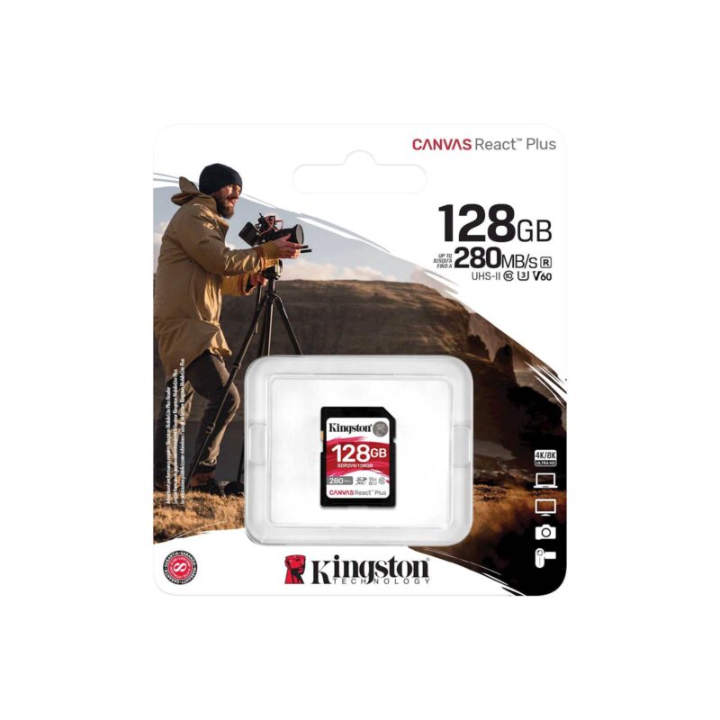 SDXC KINGSTON 128GB Canvas REACT Plus, 280/100MB/s, UHS-II, C10, U3, V60, 4K SDXC KINGSTON 128GB Canvas REACT Plus, 280/100MB/s, UHS-II, C10, U3, V60, 4K