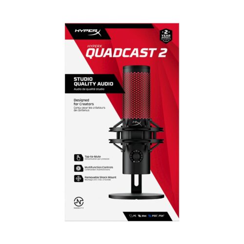 Mikrofon HP HyperX 2 QuadCast črno rdeč, za PC, PS5 ali Mac, vgrajen nosilec proti vibracij Mikrofon HP HyperX 2 QuadCast črno rdeč, za PC, PS5 ali Mac, vgrajen nosilec proti vibracij