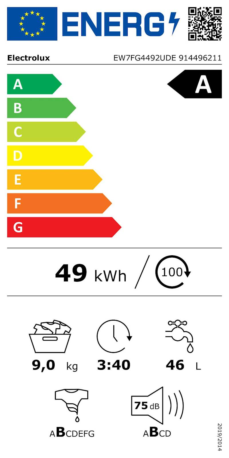 Pralni stroj Electrolux EW7FG4492UDE, UniversalDose, 9 kg