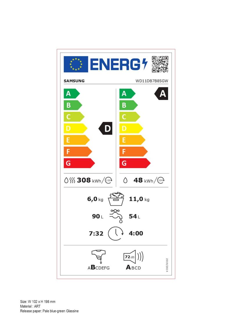 Pralno sušilni stroj Samsung WD11DB7B85GWU4, 11+6 kg