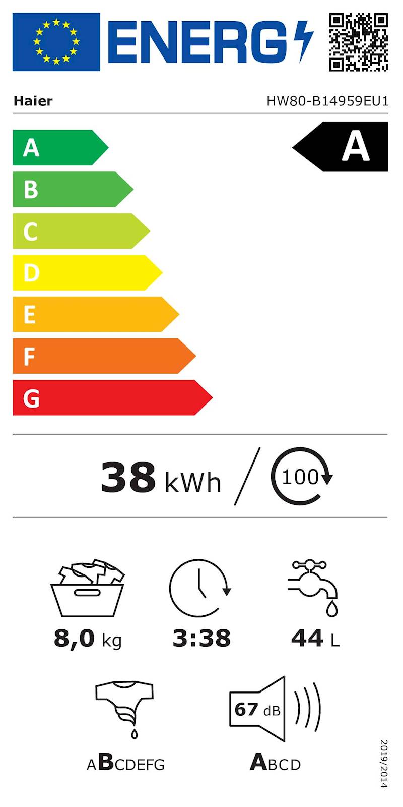 Pralni stroj HAIER HW80-B14959EU1-S, 8 kg, A-20%