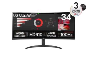 Monitor LG 34" 34WR50QK-B UltraWide ukrivljen, VA, 3440x1440, 2x HDMI, DP