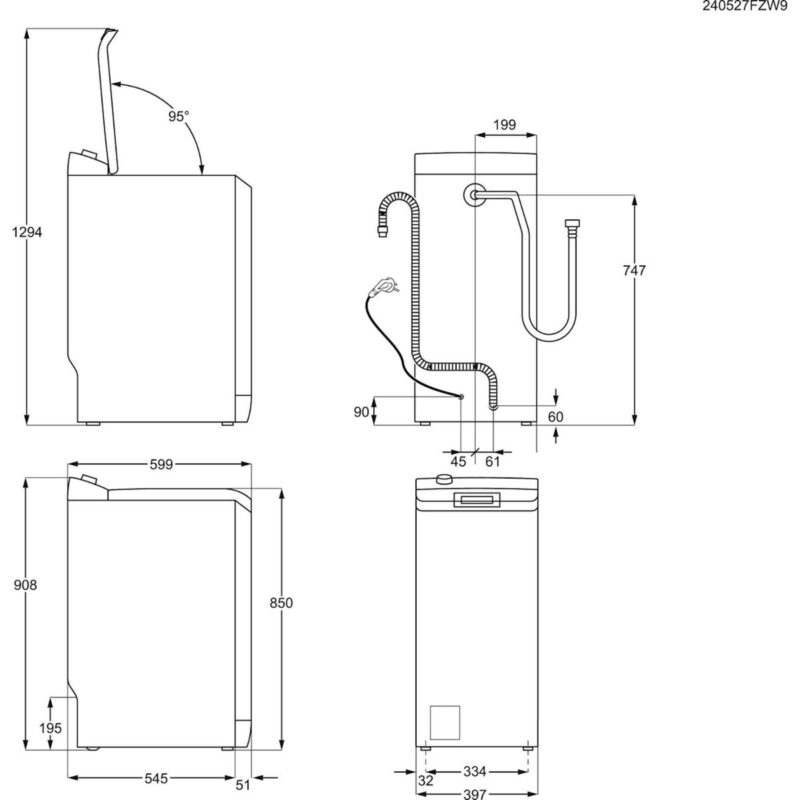 Pralni stroj Electrolux EW7T3372E, polnjenje zgoraj, inverter, 7 kg