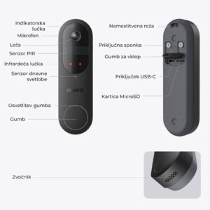Reolink pametni zvonec D340B+ zvonček, 2K, Baterijska,PIR, IP65.