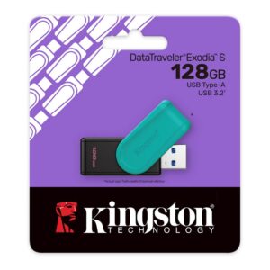 USB disk Kingston 128GB DT Exodia S, 3.2 Gen1, črn/turkizen, z vrtljivim pokrovčkom