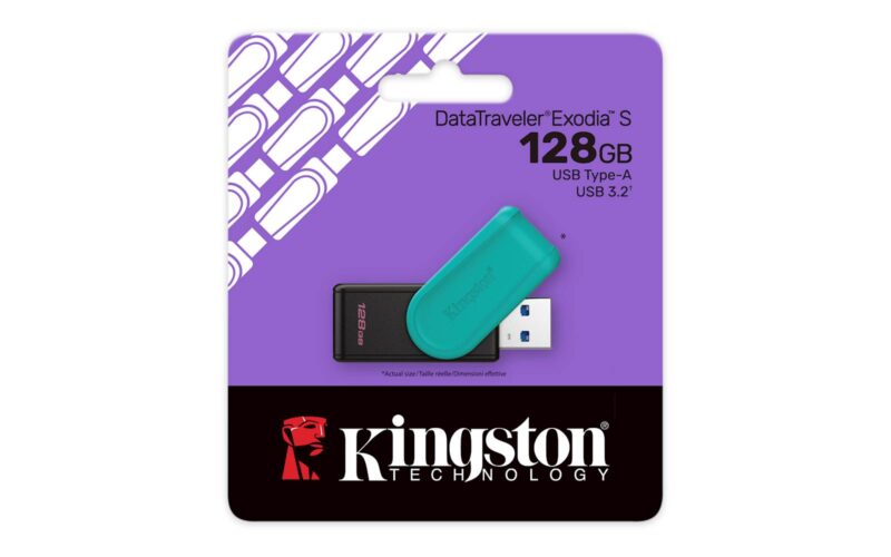 USB disk Kingston 128GB DT Exodia S, 3.2 Gen1, črn/turkizen, z vrtljivim pokrovčkom