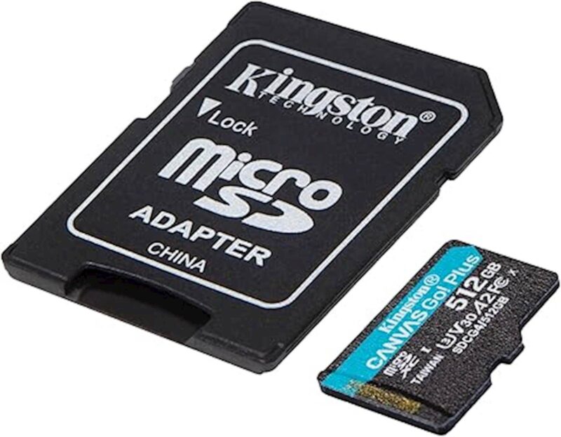 SDXC KINGSTON micro 512GB Canvas GO Plus, 200/160MB/s, C10, UHS-I, U3, V30, A2, adapter