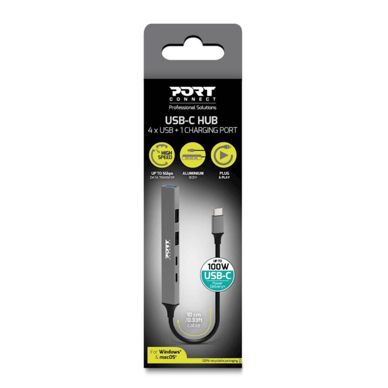 HUB PORT USB 5 PORTS 3A + 1C + PD 100W - for Bt