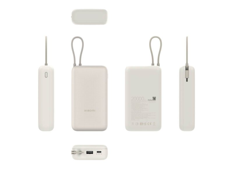 Xiaomi 33W prenosna baterija 20000mAh Tan, 1x USB C + 1x USB-A + vgrajen USB-C kabel