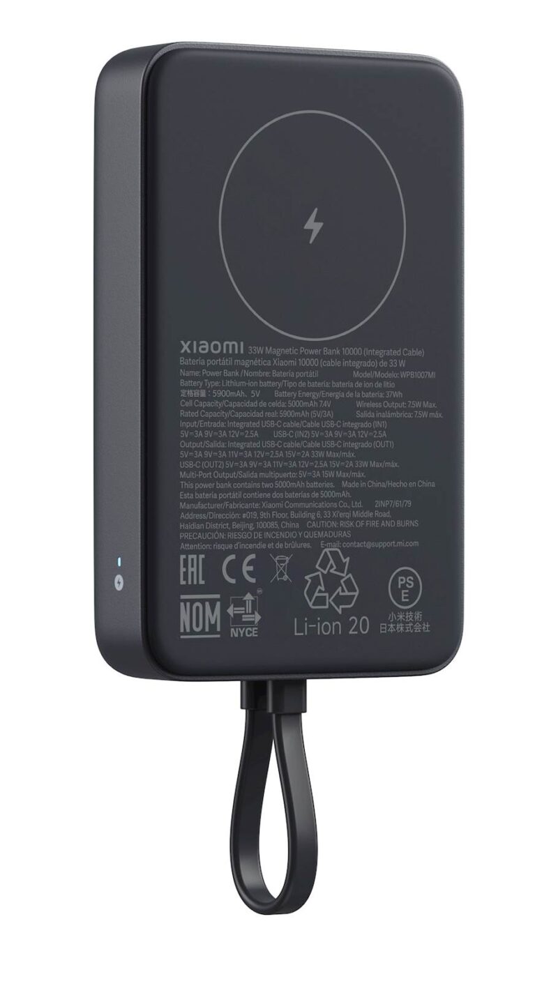 Xiaomi 33W magnetna prenosna baterija 10000 Črn, 7.5W brezžično, 30W žično polnjenje