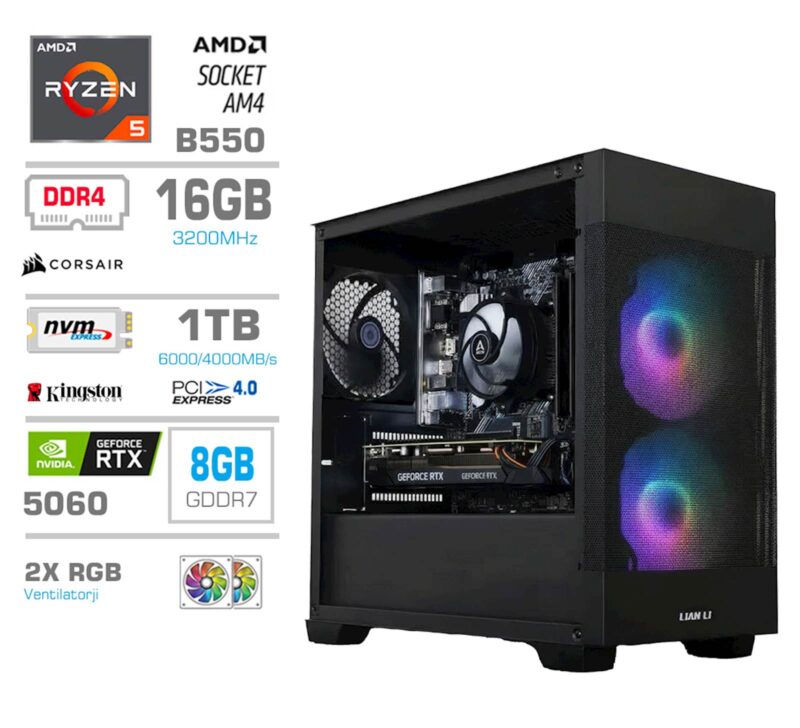 Računalnik PCX Extian R5 5600X 16GB 1TB RTX5060 Računalnik PCX Extian R5 5600X 16GB 1TB RTX5060