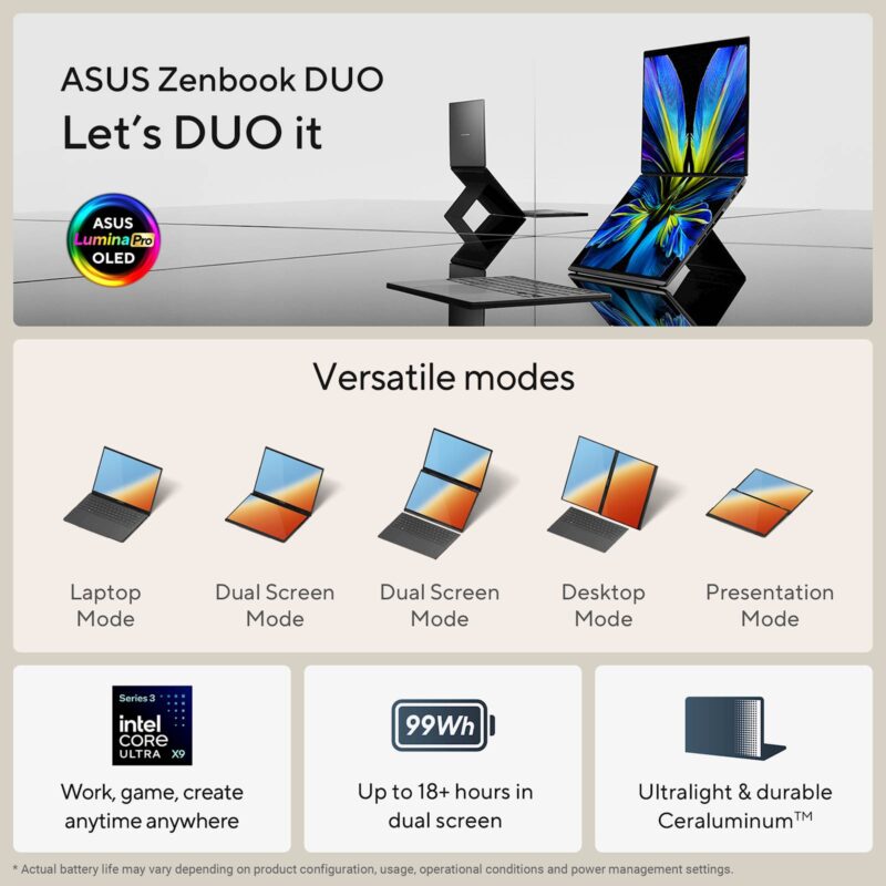 ASUS Zenbook Duo UX8407AA-SN094X Intel Core Ultra X9 388H/32GB/SSD2TB/2x 14" 3K OLED/W11Pro