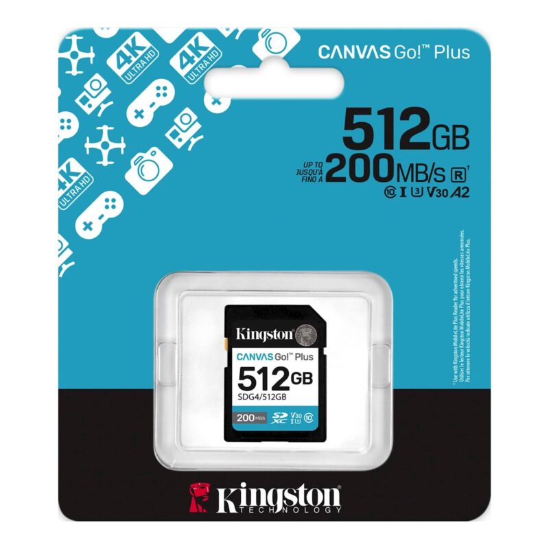 SDXC KINGSTON 512GB Canvas Go plus, 200/160MB/s, C10, UHS-I, U3, V30