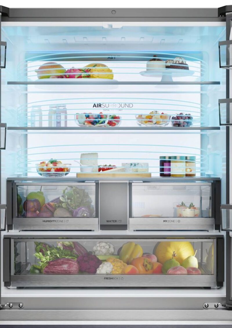 Hladilnik HAIER HFR79F19EFGK, 190 cm, E, 703 l, French Door, Srebrn steklo Hladilnik HAIER HFR79F19EFGK, 190 cm, E, 703 l, French Door, Srebrn steklo