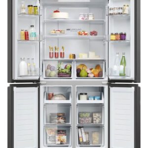 Hladilnik HAIER HCR3818ENPT, 181,5 cm, E, 467 l, 4-vratni, Temni inox