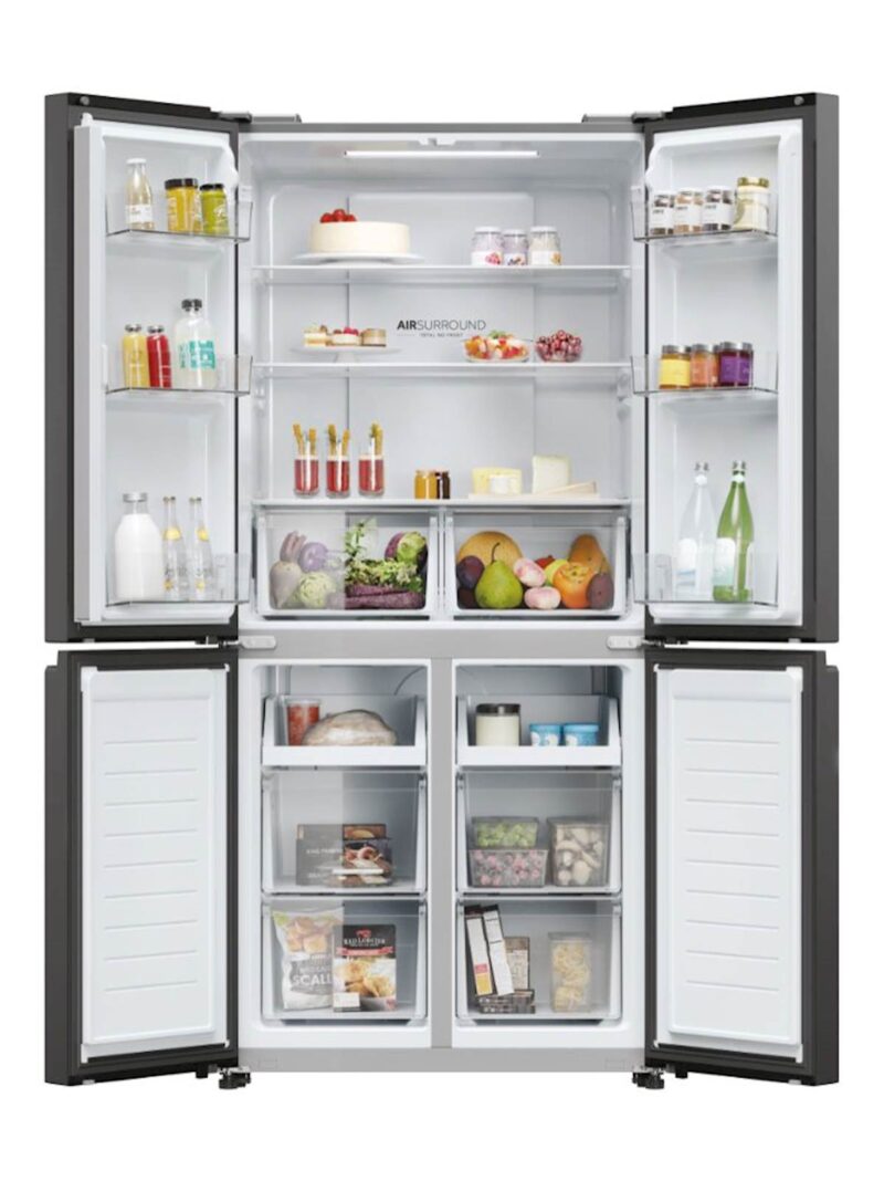 Hladilnik HAIER HCR3818ENPT, 181,5 cm, E, 467 l, 4-vratni, Temni inox