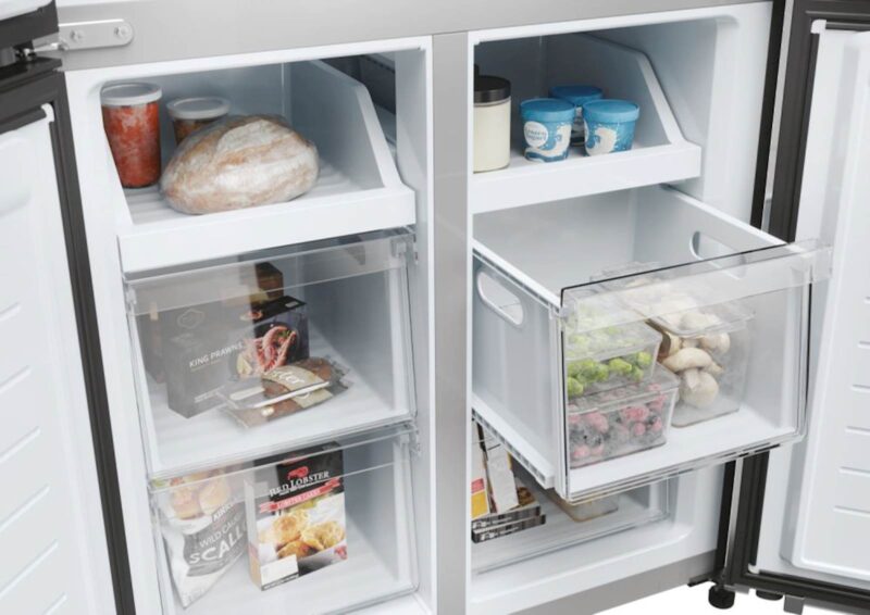 Hladilnik HAIER HCR3818ENPT, 181,5 cm, E, 467 l, 4-vratni, Temni inox