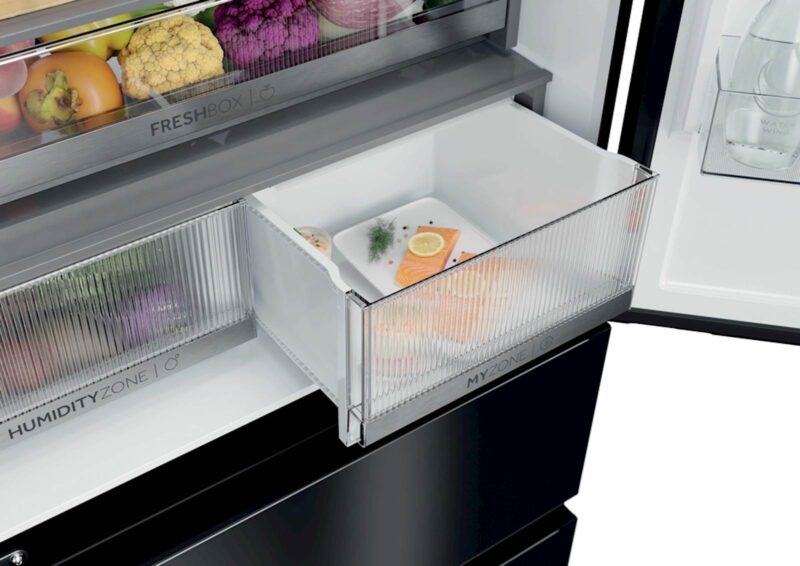 Hladilnik HAIER HFKR7819DNGB, 190 cm, E, 468 l, French Door, črna na steklu