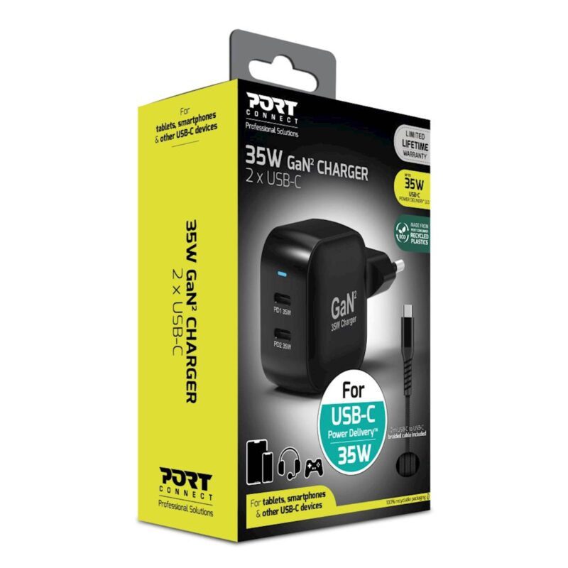 Napajalnik PORT Tip C PD 35W GaN + CtoC CABLE 2 M