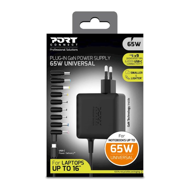 Napajalnik PORT GaN 65W plug in univerzalni EU